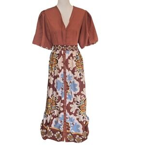 Truly 4 You Maxi Dress Short Puff Sleeve Boho Flowy Festival Hippie Floral Large